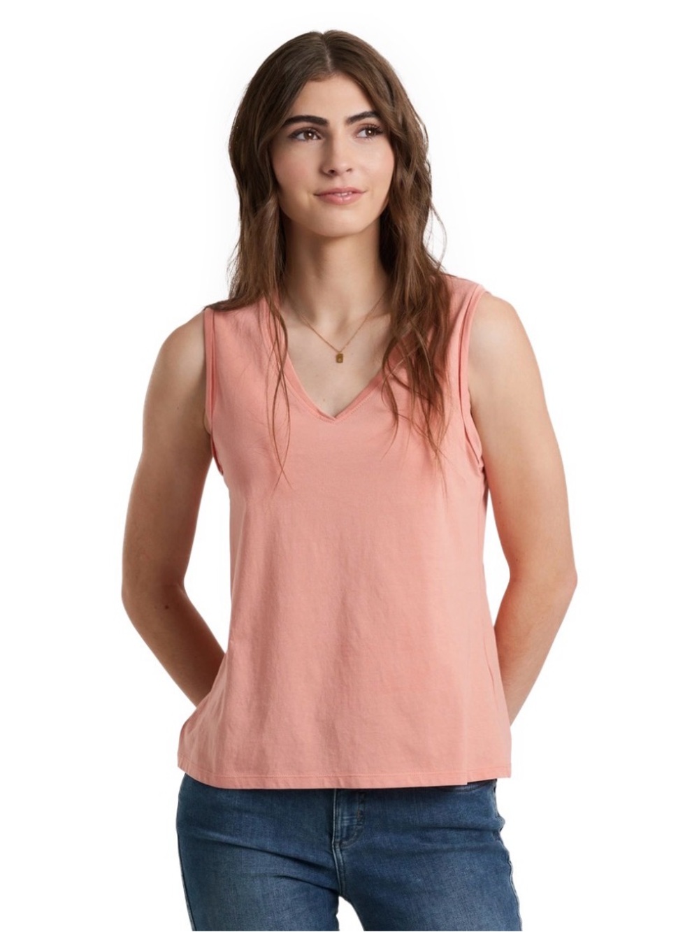 Kuhl 100% Organic Cotton Sleeveless Vega V-Neck Tank Top in Dusty Coral
